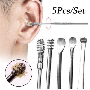 Pembersih Telinga Alat Korek Kuping Stainless Set 5in1 Ear Cleaner Anak Besi Korek Kotoran Telinga Ear Wax Earpick Ear Pick Kucing