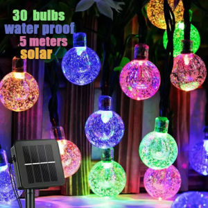 (CPDD) 30 Bulbs /50 Bulbs Solar String Lights Outdoor Led Lamps Crystal Globe Lights with 8 Modes Waterproof Solar Powered Patio Light for Garden Party Decor  （1.8cm diameter bulb)