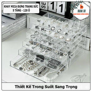 Hộp Nhựa Trong Suốt 5 Tầng Ngăn Kéo 120 Ô Đa Năng Khay Mica Đựng Charm Nail Trang Sức Sang Trọng
