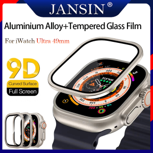 2in1 Aluminium Alloy Bezel Frame Edge Bumper for Apple Watch Ultra 49mm 9H Tempered Glass Full Coverage Screen Protector Film For i Watch Ultra