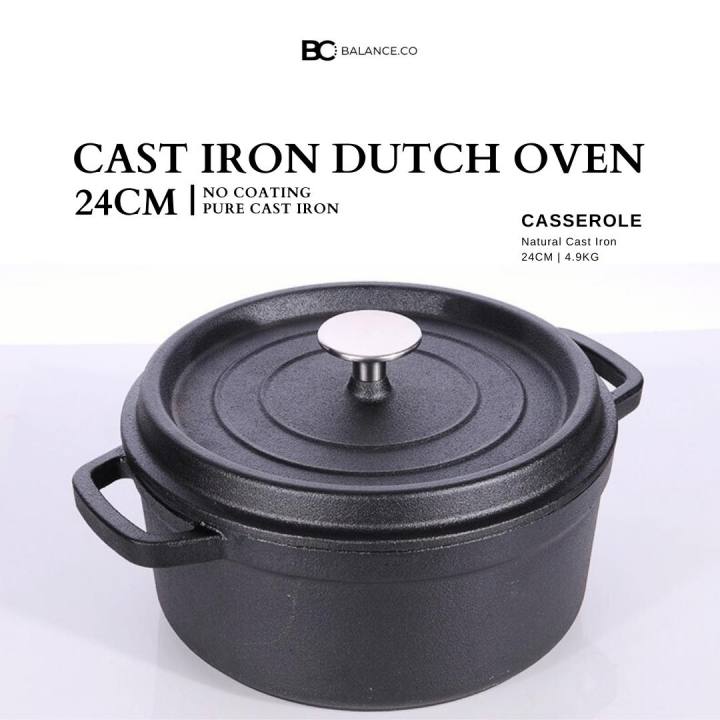 24cm Cast Iron Dutch Oven Casserole Camping Cooking Pot
