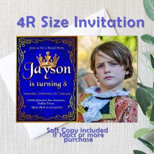 Royal Prince Birthday Christening Invitation Card - Royal Theme - Blue & Gold - Personalized - Customized - 5R