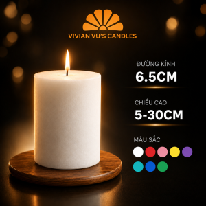 Nến Trụ Tròn 6.5 cao 5-30cm Vivian Vus Candles - Nến Decor Trang Trí Sự Kiện
