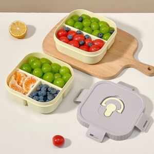 J9YXDU Microwave Safe Plastic Lunch Box Portable 2/3 Compartment Fruit Box with Lids Multifunctional Reusable Divided Lunch Plate Kid Student