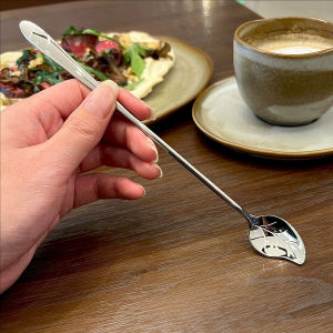 YESPERY ช้อนผสมทรงจี้ใบไม้เหล็กทำจากสเตนเลสด้ามยาวสำหรับทำขนมเครื่องใช้สำหรับโต๊ะอาหารที่ใช้ในครัวสลัดน้ำผึ้งช้อนกาแฟชา