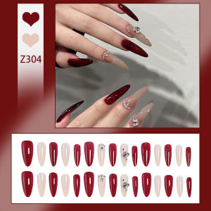 DD304 การออกแบบใหม่ เล็บปลอม ประดับเพชร เล็บปลอมเจลแท้ เล็บปลอมสำเร็จ การออกแบบกันน้ำ กล่องละ 24 ชิ้น