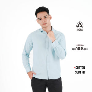 Aerostreet Kemeja Cotton Panjang Ravel Light Blue Polos Cerah QBBBA