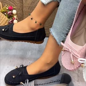 Spring/Summer Hollow Breathable WomenS Loafers With Bow Decoration And Soft Sole