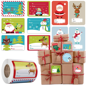 1 Roll  Merry Christmas Sticker Label Santa Claus Sticker for Gifts Christmas Gift Tags