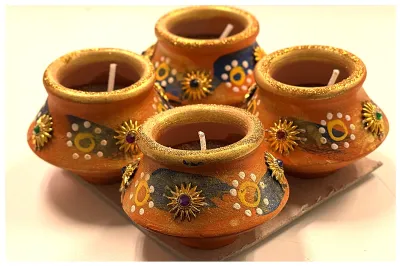 Satvik Colorful Clay Diyas For Diwali Festival Multicolor Diwali Diyas For Decoration Mitti Diya Oil Lamp Clay Diyas(Matki Diya)