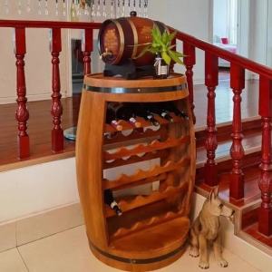 FFBH Solid Wood Wine Rack Oak Barrel Modelling Creative Wine Cellar Aesthetic Luxury Display Decoration Retro Shelf Bar Furniture P7Q2M