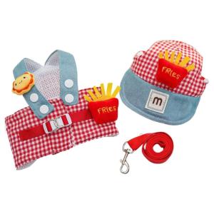 Cartoon Cotton Pet Harness Leash Hat Set with Easy Clip Clip Adjustable Belt Dog Costume for Halloween Party Wear
