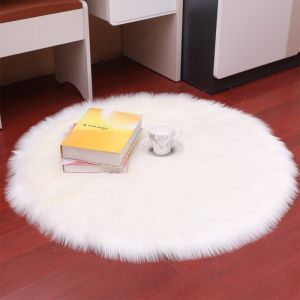 [In Stock] 80/100/120cm Ultra Soft Fluffy Round Carpet Faux Sheepskin Fur Rug Shaggy Bedroom Floor Mat Carpet Anti Slip Living Room home Decor Rugs 圆形地毯