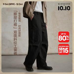 Giordano Men Knee Pleated Semi-Elastic Waist Workwear Twill Pants Free Shipping 18115702