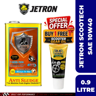 【100% ORIGINAL】JETRON Scooter 10W40 Sn Mb Fully Synthetic Ester Engine Oil/ Minyak Hitam Skuter (0.9L)