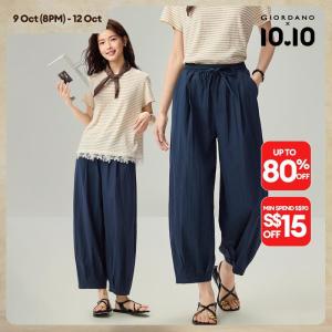 Giordano Women Drawstring waist ankle length cocoon pants Free Shipping 18426511