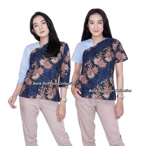 Atasan Batik Wanita Blouse Batik Bahan Katun By Batik Dua Putri Collection =PETIR BIRU