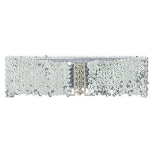 FEELDG Women Stretch Casual Belly Waist Band Metal Buckle Waistband Ladies Dress Cummerbands Sequin Wide Elastic Belt