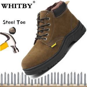 Brand WHITBY （COD 3 Days Delivery）Winter Labor Insurance Shoes Cotton Plus Velvet Lining Anti-smashing Steel Toe Cap Wear-resistant Acid and Alkali Safety Shoes