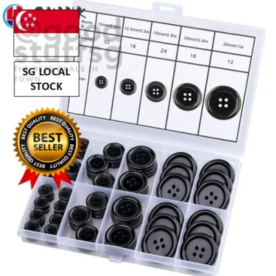 [SG 🚚] 100pcs 4-Hole Craft Buttons Round Shape Resin Resin Sewing Buttons 4-Hole Black Sizes: 10mm 12.5mm 15mm