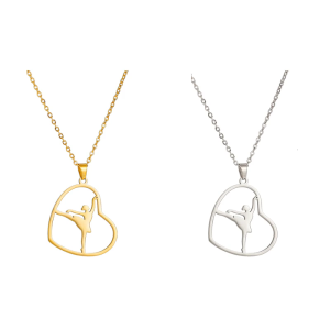 Elegant Heart Pendant Necklace Gymnastics Charm Necklace Adjustable Chain Necklace Stainless Steel Texture for Girls