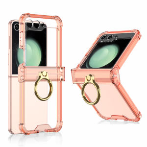Transparent Soft Silicone Ring Holder Clear Case for Samsung Galaxy Z Flip 3 4 5 5G Case Z Flip3 Flip4 Flip5 Case With Hinge Protection 360-degrees All Inclusive Protection Shockproof Armor Case With Hinge Stand Cover For Samsung Z Flip3 Flip4 Flip5 Cases