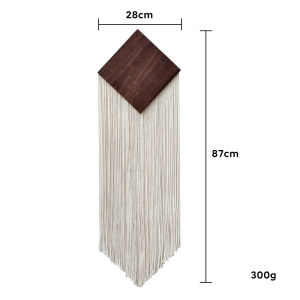 Wall Tapestry Macrame Tassel Handwoven Cotton Diamond Pattern Wooden Rod Boho Home Decor Living Room Bedroom