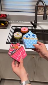 MLADEN 4PCS Donut-Shaped Kitchen Dishwashing Sponges Super Absorbent Quick-Drying & Easy To Clean