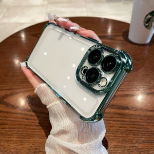 Solid Color Plating Soft TPU Border+Hard Acrylic Four Corner Anti Fall Phone Case For iPhone 17 16 Pro 14 11 12 13 15 Pro Max
