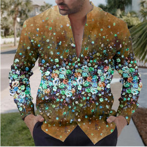 Mens Shirt 2026 Floral Retro 3D Print Daily Wear Outing Weekend Summer Stand Collar Long Sleeve 10 Colors Fast Shipping XS-6XL