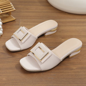 WomenS 2026 Summer Large Size Open-Toe Chunky Heel Slide Sandals Comfortable Large Size