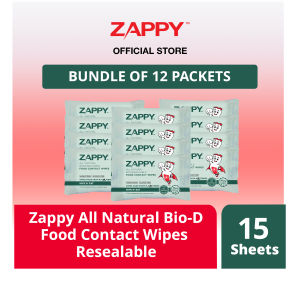 Zappy All Natural Biodegradable Food Contact Wipes 15 Sheets Resealable