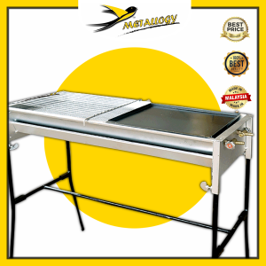 Metallogy Large Long BBQ Grill GAS With Stand Net&Hot Plate Pan (2 In 1) Kuali Leper Classic BBQ Picnic Camping Stove/ Dapur Tradisional BBQ Pakai Gas