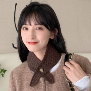 GENENIC Windproof Cross Neck Warmer Solid Color Thickened Women Winter Neckerchief Casual Cold Protection Wool Knitted Scarf Apparel Accessories