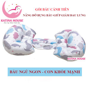 Gối bầu cánh tiên cao cấp Katina House vải cotton satin hàn quốc mềm mát giúp nâng đỡ bụng bầu