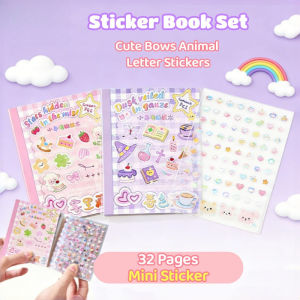 32 Pages of Self Adhesive Cute Bows Animal Letter Mini Stickers Kids Sticker Book for Crafting Gift