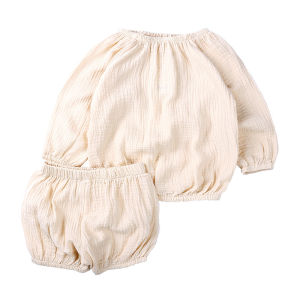 2024 Summer Childs Clothing Korean Style Girls Cotton Yarn Home Wear Suit Summer Thin Baby Long Sleeve Casual Pajamas