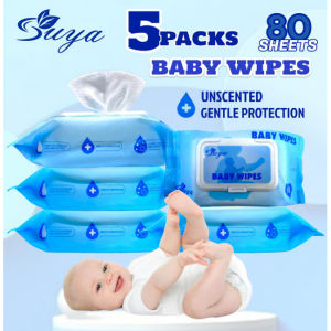 5PACKS SUYA BABY  UNSCENTED 80SHEETS WITH PORTABLE PACK HIGH QUALITY NO FLOURESCENT AGENT