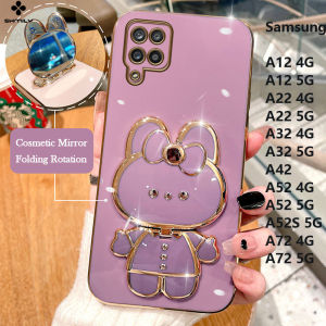 สำหรับ Samsung Galaxy A12 4G A12 5G A22 4G A22 5G A32 4G A32 5G A42 A52 4G A52 5G A52S 5G A72 4G A72 5Gเคสโทรศัพท์ซิลิโคนเคสนิ่มเคลือบอิเล็คโทรเพลทหรูหราฝาครอบโทรศัพท์ตัวยึดกระจกแต่งหน้ารูปกระต่ายน่ารักทันสมัย