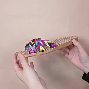 [Free Shipping] New Summer Linen Slippers For Women Breathable Home Use CoupleS Indoor Silent Lightweight Slippers