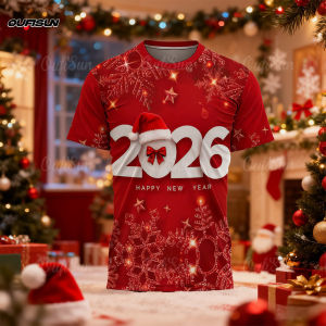 Maikling manggas New Years T-shirt angkop para sa holiday wear