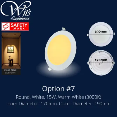 (Safety Mark) Slim LED Downlight Round Square 9W/12W/15W/18W Warm White (3000K) Cool White (4000K) Daylight (6000K)