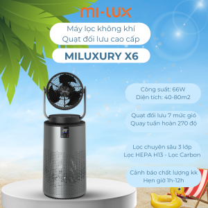 Máy lọc không khí Quạt tuần hoàn cao cấp MILUXURY X6 Gen 2 công suất 66w Màng lọc hepa H13