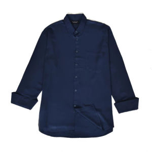 Kemeja Polos Navy Pria Lengan Panjang Slim Fit