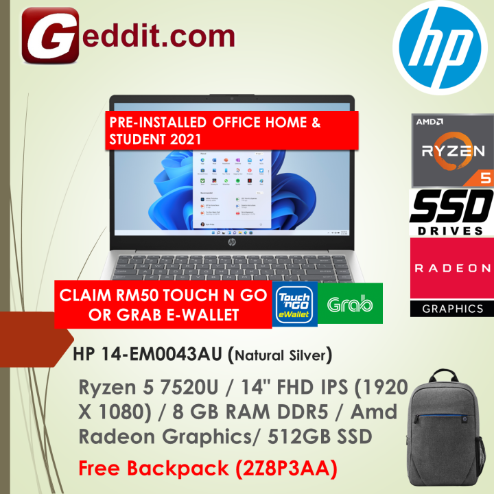 Hp 14 Em0043au 14 Em0044au Laptop Ryzen 5 7520u 8gb512gb Ssd14 Fhdamd Radeon Graphics 0433