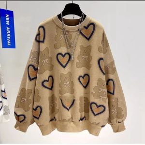 Sweater Wanita Oversize | LOVE BEAR FULL PRINT Sweater Korean Style Wanita | morin sweater