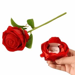 PLLEWY Red Velvet Flocked Rose Ring Box Jewelry Holder Ring Box Red Velvet Jewelry Box Fashion Gift Box Earring Display Holder Wedding