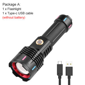 Asafee 8501 LED Flashlight 1500m Ultra Long Range 30W White Laser Focus Hand Torch Color Luminou Outdoor SOS Light Lamp IPX4 Waterproof Telescopic Zoom USB Rechargeable