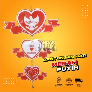 Gantungan hati dirgahayu merah putih laminasi