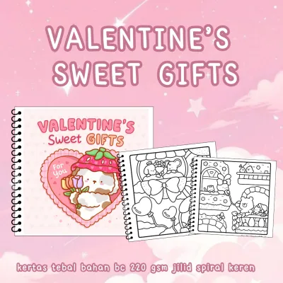 Valentines Sweet Gifts Coloring Book Buku Mewarnai Tema Valentine Untuk Anak Dewasa Kertas Super Tebal